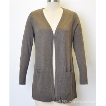 Frauen reine Farbe offenen Cardigan Mantel mit Tasche